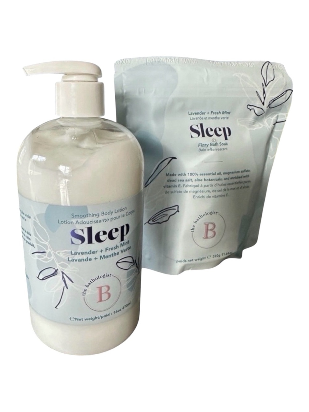 Bathologist Lavender & Fresh mint Fizzy bath soak & body lotion, new, boutique